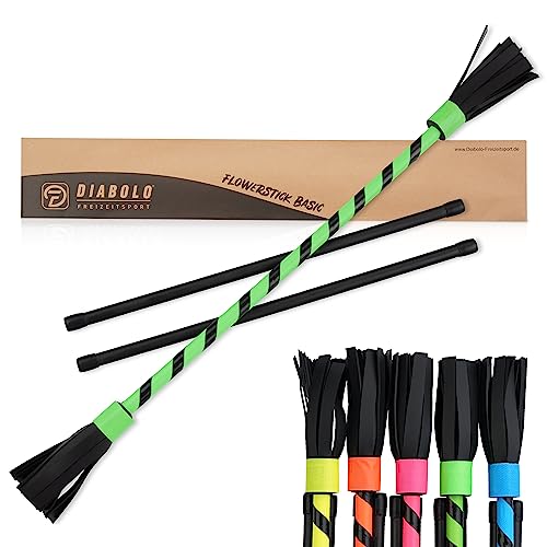 Diabolo Freizeitsport Flowerstick Basic (grün) - UV reaktiver Flower Stick mit Zwei Glasfaser Handstäben, Hingucker auf Festivals, ideal für Anfänger, leicht zu kontrollieren von Diabolo Freizeitsport