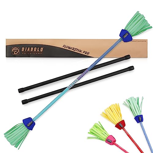 Diabolo Freizeitsport Flowerstick Pro (blau-türkis) - Flowerstick aus Fiberglas inkl. 2 Handstäben, UV reaktiv, handbemalt, Festival-Hingucker, ideal für Fortgeschrittene und Profis von Diabolo Freizeitsport