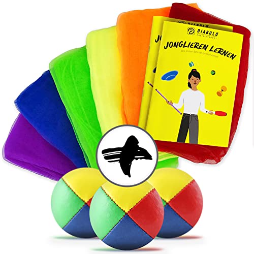 Diabolo Freizeitsport Ideales Jonglierset für Anfänger - 3 Profi Jonglierbälle, 6 Bunte Jongliertücher & hilfreiche Anleitung - Perfekt zum Start in die Jonglage für Kinder und Erwachsene von Diabolo Freizeitsport