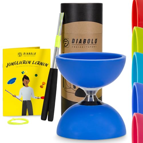 Diabolo Freizeitsport Jonglier-Set Pro mit kugelgelagertem Diabolo (blau), Handsticks aus Aluminium, Ersatzschnur (160cm) und Gedruckter Anleitung - mit Geschenkverpackung ideal zum Verschenken von Diabolo Freizeitsport