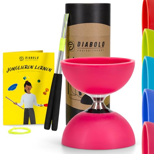 Diabolo Freizeitsport Jonglier-Set Pro mit kugelgelagertem Diabolo (pink), Handsticks aus Aluminium, Ersatzschnur, Anleitung - mit Geschenkverpackung von Diabolo Freizeitsport
