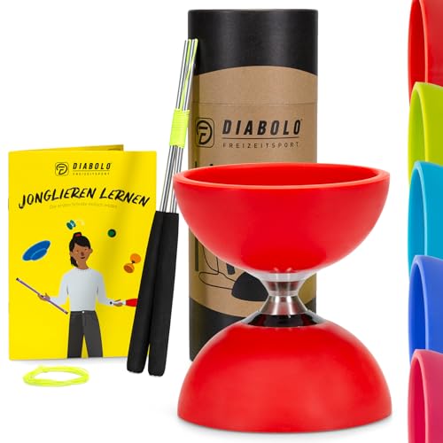 Diabolo Freizeitsport Jonglier-Set Pro mit kugelgelagertem Diabolo (rot), Handsticks aus Aluminium, Ersatzschnur & Anleitung - mit Geschenkverpackung von Diabolo Freizeitsport