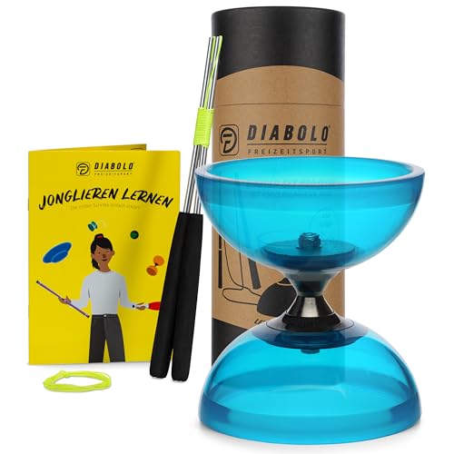 Diabolo Freizeitsport Jonglier-Set Pro mit kugelgelagertem Diabolo (transparent türkis), Handsticks aus Aluminium, Ersatzschnur (160cm) und Gedruckter Anleitung von Diabolo Freizeitsport