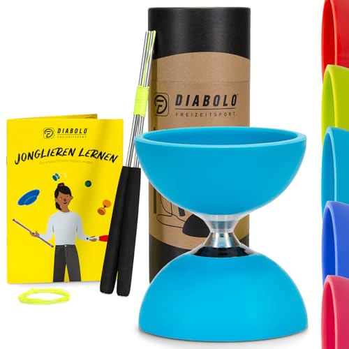 Diabolo Freizeitsport Jonglier-Set Pro mit kugelgelagertem Diabolo (türkis), Handsticks aus Aluminium, Ersatzschnur (160cm) und Gedruckter Anleitung - mit Geschenkverpackung ideal zum Verschenken von Diabolo Freizeitsport