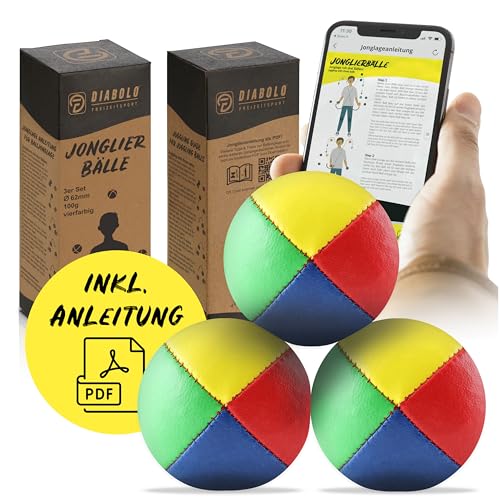 Diabolo Freizeitsport Jonglierbälle 3er Set, 62mm Jonglierball mit nachhaltiger Vogelhirse gefüllt, wasserabweisendes Kunstleder, ideal für Kinder & Anfänger von Diabolo Freizeitsport