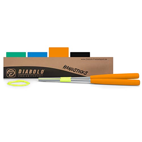 Diabolo Handstäbe (32cm) aus Aluminium mit Ersatzschnur (160cm) und Moosgummi Griff (orange) - in Profi-Qualität für alle Modelle & Marken von Diabolo Freizeitsport