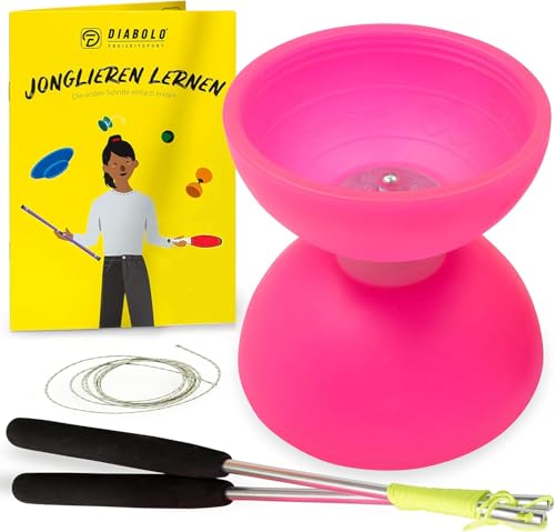 Diabolo-Set mit Comet Diabolo (neon-pink) & Handsticks aus Aluminium, Henrys Ersatzschnur, Anleitung - Einsteiger-Set & Geschenk für Kinder von Diabolo Freizeitsport
