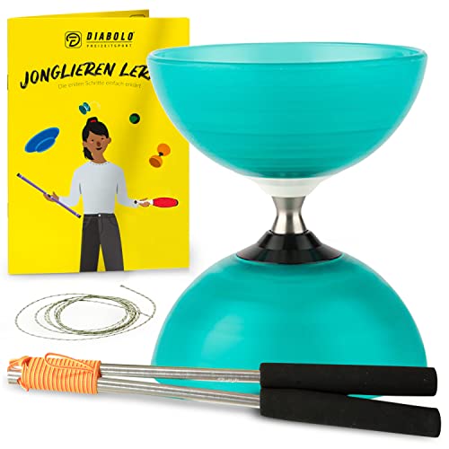 Diabolo-Set mit Henrys Beach Free Freilauf-Kugellager Diabolo - Jonglage Profi-Set (türkis) - Jonglieren für Einsteiger und Fortgeschrittene von Diabolo Freizeitsport