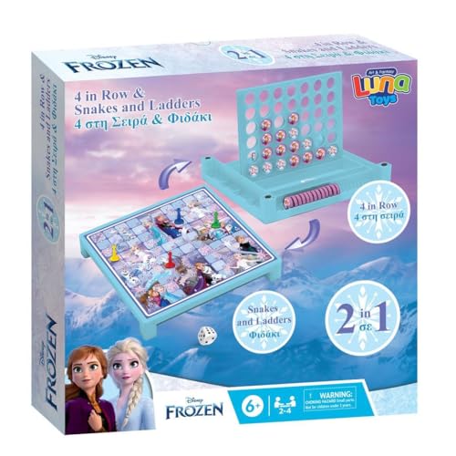 Die Eiskönigin 2-in-1-Brettspiel, 10.2 cm einer Reihe und Schlangen und Leitern, klassisches Strategie- und Familienspaßspiel, Kinder-Brettspiel mit Prinzessinnen-Thema, Lern- und von Diakakis
