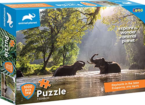 Luna Puzzle Animal Planet Tierpuzzle Elefanten im See 1000-tlg. Format 73 x 48 cm von Diakakis