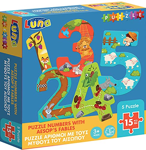 Luna Puzzle Lernpuzzle Zahlen 1-5 Äsop Fabeln 5 Puzzle XXL-Puzzleteile von Diakakis