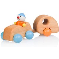 Pfingstweid - Ferienwicht Sven aus Erle mit magnetverbundenem Anhänger und mit flexiblem Stehwicht Moni, Räder aus Buche, Holz Auto mit Wohnwagen von Diakonie Pfingtweid e.V.