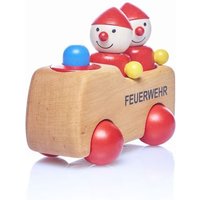 Pfingstweid - Feuerwehrwicht Manne aus Erle mit Hupe und mit zwei flexiblen Stehwichten Flori und Rädern aus Buche, Holz von Diakonie Pfingtweid e.V.