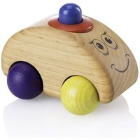 Pfingstweid - Greifwicht Hupsi aus Erle mit Rädern aus Buche in gelb und lila und mit Hupe, Holz von Diakonie Pfingtweid e.V.