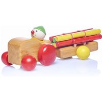 Pfingstweid - Langholztransporter Raphael aus Erle mit magnetverbundenem Anhänger und sechs bunten Holzstangen, Räder aus Buche, Holz von Diakonie Pfingtweid e.V.