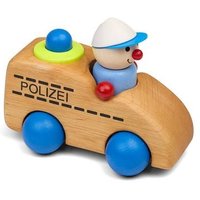 Pfingstweid - Polizeiwicht Sabine aus Erle mit Hupe und mit flexiblem Stehwicht Helmut und Rädern aus Buche, Holz von Diakonie Pfingtweid e.V.