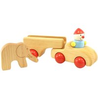 Pfingstweid - Tiertransporter Simon aus Erle mit abnehmbarem Anhänger und Elefant, sowie mit flexiblem Stehwicht Marco, Räder aus Buche (Holz) von Diakonie Pfingtweid e.V.