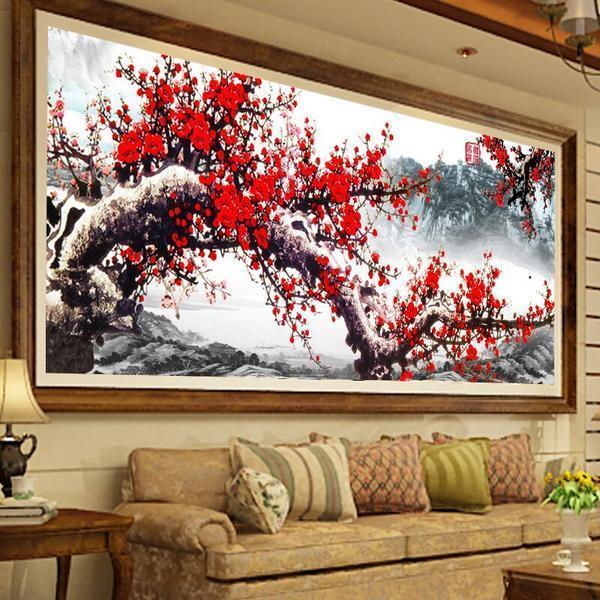 Baum mit roten Blüten ab 40x100cm von Diamond Painter