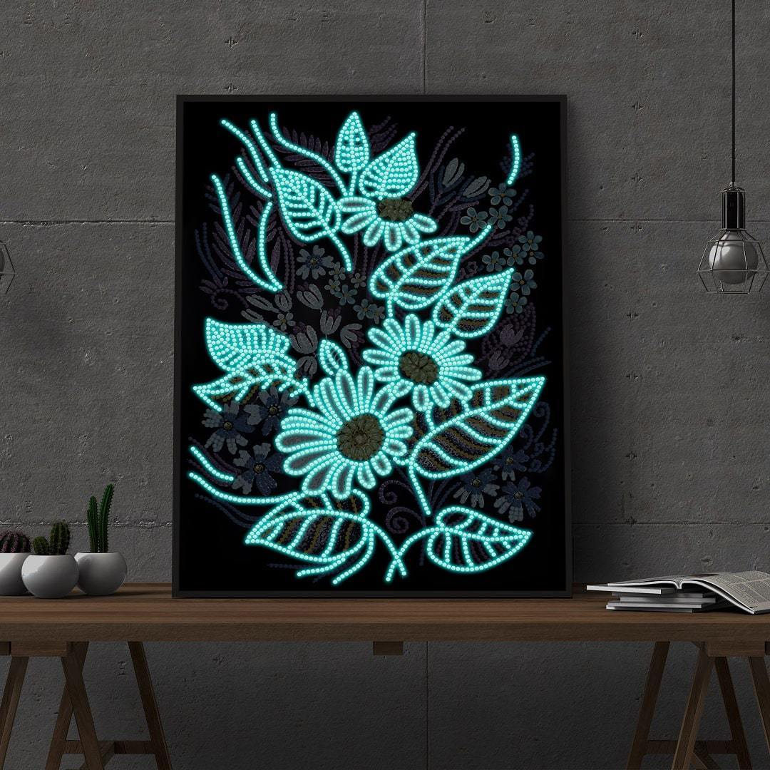 Blumen | Im Dunkeln leuchtend 30x40cm von Diamond Painter