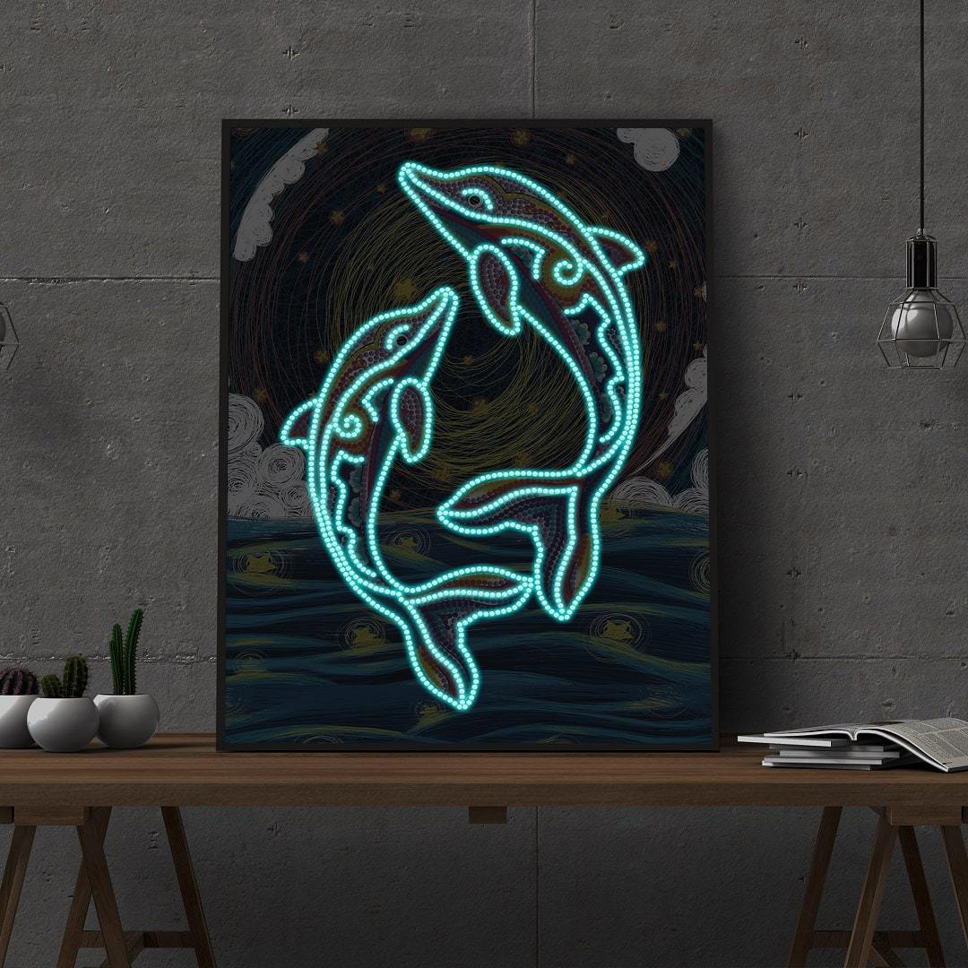 Delfine | Im Dunkeln leuchtend 30x40cm von Diamond Painter