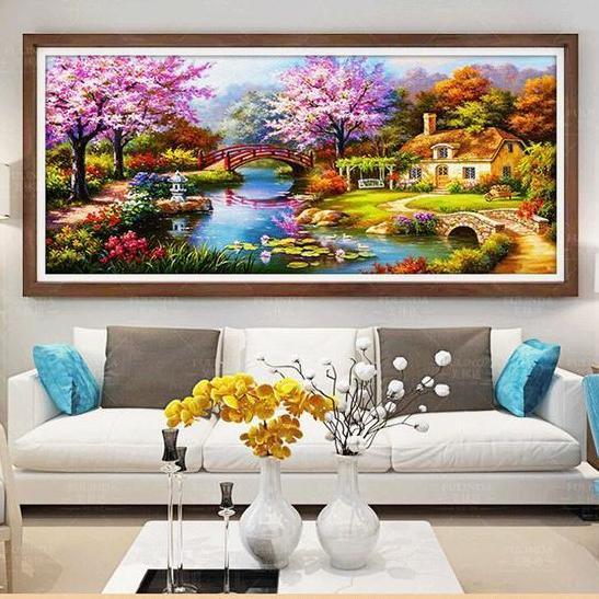 Ferienhaus mit farbenfrohem Garten ab 50x100cm von Diamond Painter