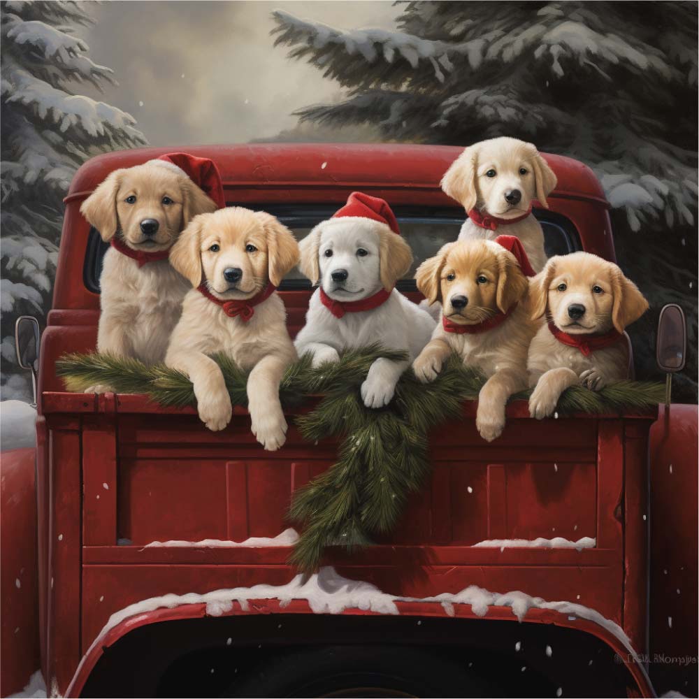 Hunde im Weihnachtsauto von Diamond Painter