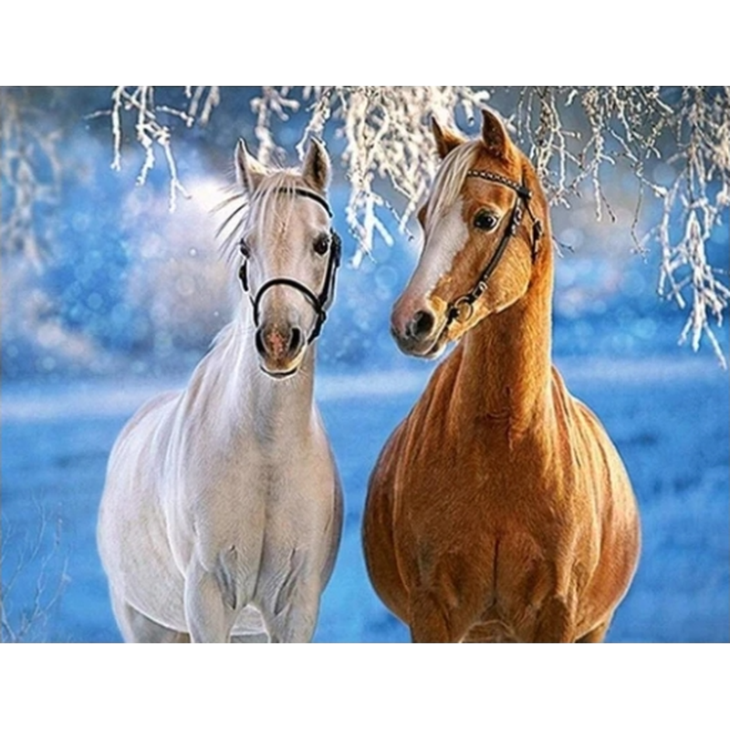 Pferde in verschneiter Landschaft von Diamond Painter