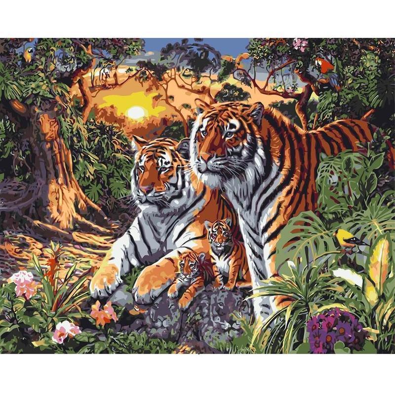 Tigerfamilie | Malen nach Zahlen von Diamond Painter