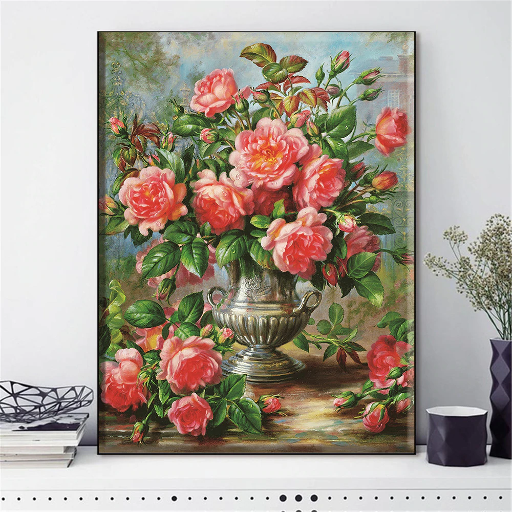 Vase rosa Rosen ab 50x70cm von Diamond Painter