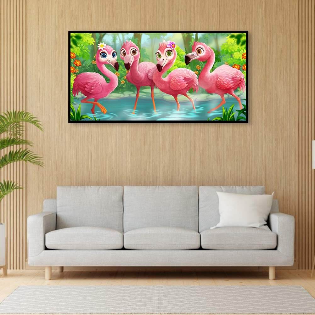 Vier kleine Flamingos 50x100cm von Diamond Painter