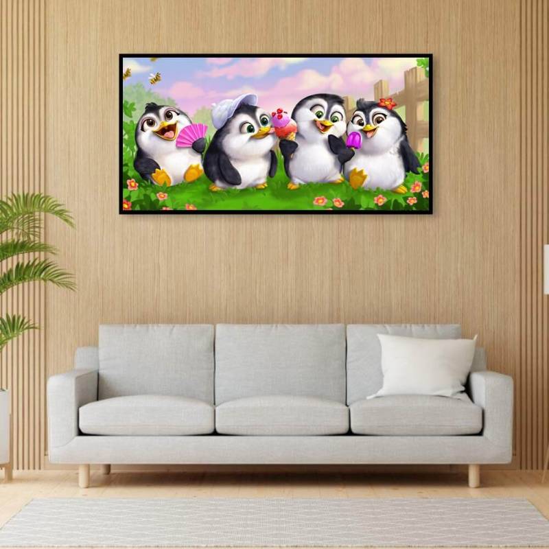 Vier kleine Pinguine 50x100cm von Diamond Painter