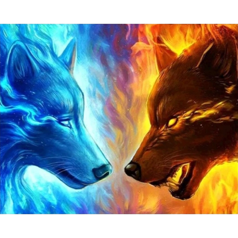 Wasser vs. Feuer Wolf von Diamond Painter