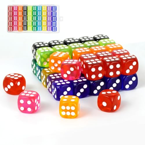 50 Stück 6 Seitige Würfel Bunt Set, Transparente Acrylwürfel Würfel, Mini Standard Spiel Spielwürfel in 10 Farben, D6 Dice Set mit Runden Ecken für Würfelspiele Tischspiele von Dianfen