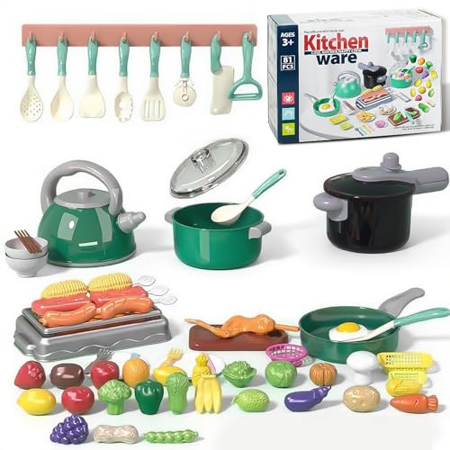 Kinder Küche Zubehör Essen Set - 81 Stück Spielküche Zubehör Plastik für Kinder mit Gemüse, Obst, Gefälschte Lebensmittel Spielzeug, Puppenküche Zubehör für Alter 3, 4, 5, 6 Jungen und Mädchen von Dianfen