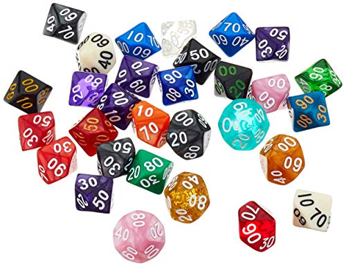Dice4friends 70786 - Würfelset D% (00-90) Mix-Set (30) von Dice4friends