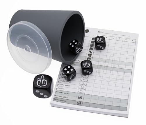 DiceCupFlex - Flexibler Würfelbecher mit Deckel inkl. 5 Würfel und Würfelblock, Spielblock - Made in Germany (Grau FU) von DiceCupFlex