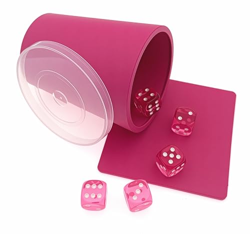 DiceCupFlex - Flexibler Würfelbecher mit Deckel inkl. 5 Würfel und Würfelteller - Made in Germany (Pink Teller) von DiceCupFlex