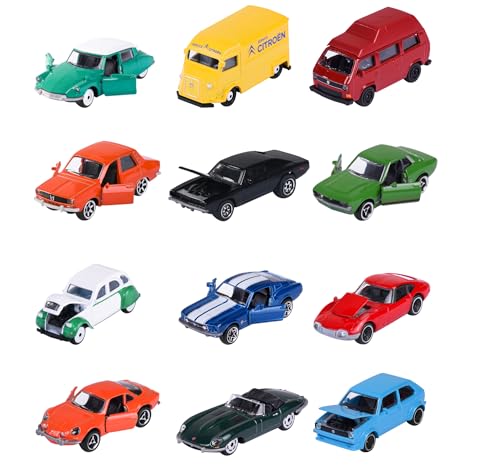 Majorette Vintage Assortment, Vintage Cars, Oldtimer, Spielzeugauto aus Metall, Miniaturfahrzeuge, Freilauf, Federung, Lieferung: 1 Stück, zufällige Auswahl, 6 versch. Modelle, 7,5 cm von Majorette