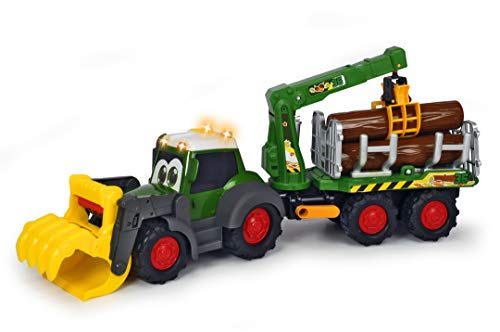 Dickie Toys ABC Fendt Forester, Spielzeugbagger mit Anhänger, mechanische Kralle über Griff zu betätigen, Baumstämmen, Licht & Sound, inkl. Batterien, 65 cm lang, grün von Dickie Toys