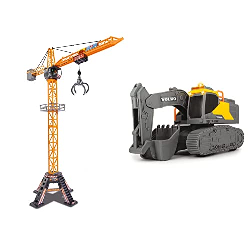 Dickie 201139012 Toys Mega Crane, elektrischer Kran mit Fernbedienung, ab 3 Jahren, 120 cm hoch, mit Greifarm, Seilwinde, Kabine, Ladeplattform & QDKT062056 Volvo Kettenbagger, 23 cm groß, gelb/grau Dickie 201139012 Toys Mega Crane, elektrischer Kran mit Fernbedienung, ab 3 Jahren, 120 cm hoch, mit Greifarm, Seilwinde, Kabine, Ladeplattform & QDKT062056 Volvo Kettenbagger, 23 cm groß, gelb/grau von Dickie Toys