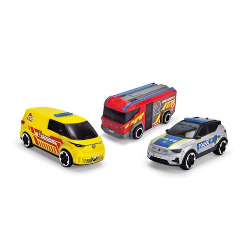 Dickie 203712028038 SOS 16 cm Notfall-Set für Krankenwagen, Feuerwehr und Polizei ab 3 Jahren von Dickie Toys