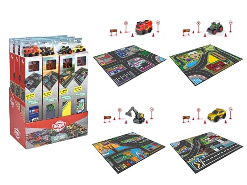 Dickie Micro Rettungsfahrzeug mit Spielmatte, 70 x 80 cm, inklusive Verkehrszeichen, 1 9 cm großes Auto, 4 Verschiedene Modelle, zufällige Lieferung, ab 3 Jahren (203746018) von Dickie Toys