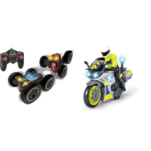 Dickie Toys 201104001 RC Tumbling Flippy, ferngesteuertes Spielzeugauto & – Polizei Motorrad – Spielzeug Motorrad mit Polizisten-Figur von Dickie Toys