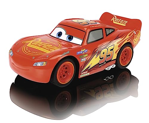 Jada Toys RC Cars 3 Lightning McQueen Turbo Racer, ferngesteuertes Auto mit 2-Kanal Fernbedienung, Spielzeugauto mit Turbofunktion, USB Ladefunktion, inkl. Batterien, Maßstab 1:24, 17 cm, Rot von Jada Toys