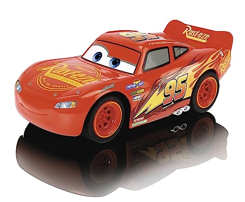 Jada Toys RC Cars 3 Lightning McQueen Turbo Racer, ferngesteuertes Auto mit 2-Kanal Fernbedienung, Spielzeugauto mit Turbofunktion, USB Ladefunktion, inkl. Batterien, Maßstab 1:24, 17 cm, Rot von Jada