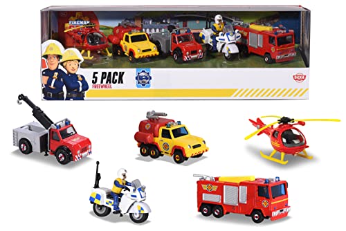 Dickie Toys 203094007 Sam 5 Pack, Die Cast Autos, Feuerwehrmann Sam Spielzeug,Dickie Toys Sam 3-Pack, Feuerwehrmann Sam Spielzeug, Feuerwehrmann Sam Geschenkset von Dickie Toys