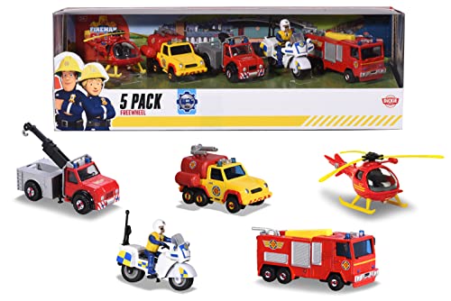 Dickie Toys 203094007 Sam 5 Pack, Die Cast Autos, Feuerwehrmann Sam Spielzeug, Sam 3-Pack, Feuerwehrmann Sam Spielzeug, Feuerwehrmann Sam Geschenkset von Dickie Toys