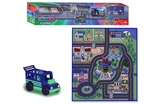 Dickie Toys 203145003 - PJ Masks Playmat, Spielteppich, rutschfest, Die-Cast-Fahrzeug Night Ninja Bus, 80 x 70 cm von Dickie Toys