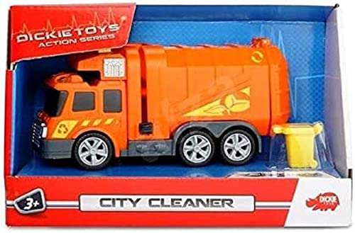 Dickie Toys City Cleaner, Müllauto, Müllabfuhr, Müllwagen, Straßenreinigung, Spielzeugauto mit Mülltonne, Licht & Sound, inkl. Batterien, 15 cm, grün, ab 3 Jahren von Dickie Toys