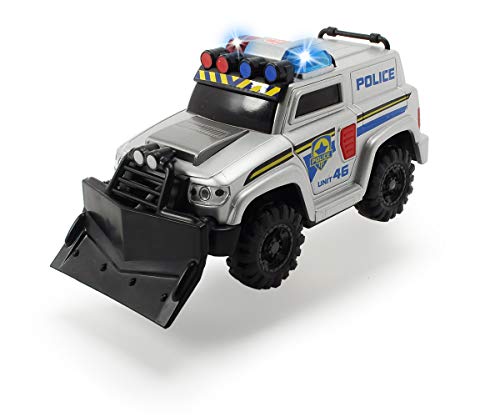 Dickie Toys 203302001 Polizei SUV mit Schiebeschild zum Abnehmen, Polizeiauto, Geländefahrzeug, Spielzeugauto mit Seilwinde, Licht & Sound, inkl. Batterien, 15 cm, ab 3 Jahren von Dickie Toys